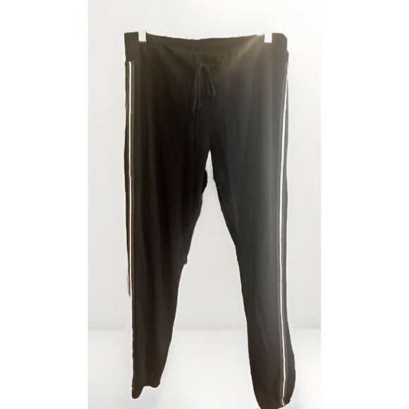 Johnny Was Calme Black Sweatpant Straight Leg Yoga Pant Size Small Tuxedo Stripe - Picture 1 of 9